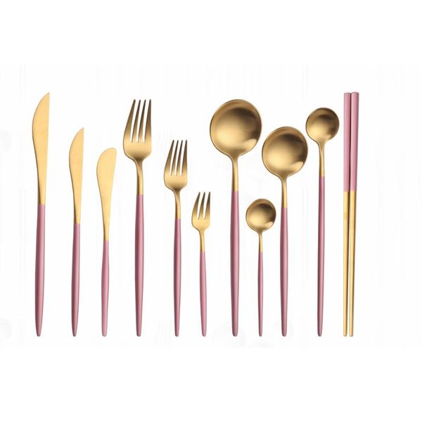 

dinnerware sets set forks spoons chopsticks spoon tableware cutlery chopstick knives pink drop