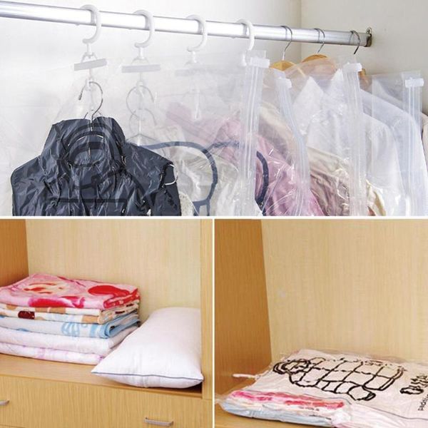 

hanging vacuum bags for clothes foldable transparent border sealed compression pouch wardrobe organizer storage bag save space clothing &