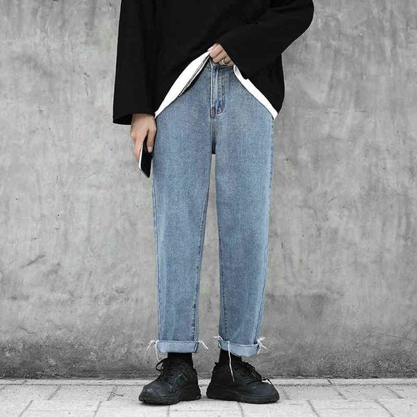 

men's wide-leg harajuku korean straight-leg jeans japanese streetwear 2021, Blue