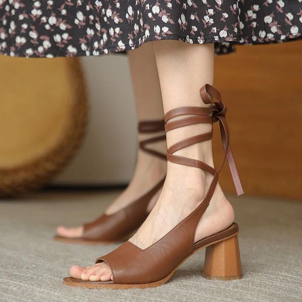 

sandals women 2021 genuine leather ankle strap square heel woman shoes luxury heels for fashion, Black