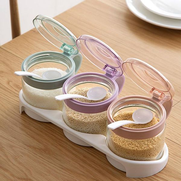 

storage bottles & jars glass seasoning bottle seal can set kitchen transparent salt shaker jar home lw1225455