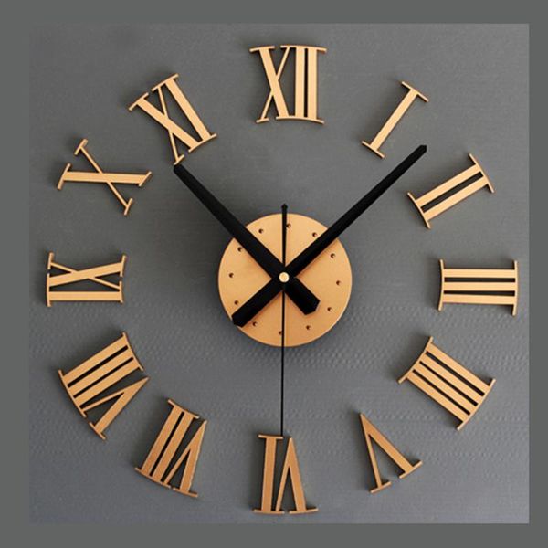

wall clocks imitation metal diy clock modern design living room decoration 3d sticker retro style hanging watch home decor