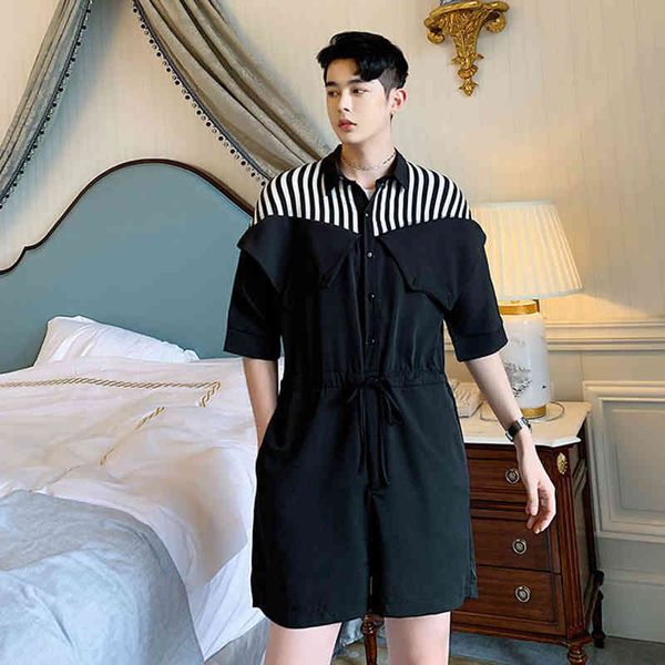 

tracksuit casual fashion shirt custom suit stripe loose shorts quarter piece of men's summer pants a play j4gb, Gray