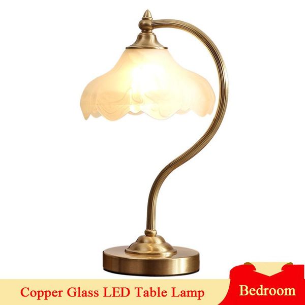 

nordic copper glass lampshade led table lamp study bedroom bedside indoor home decoration desk light fixtures lamps