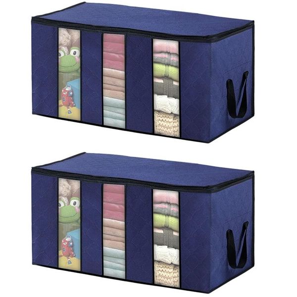 

clothes storage bags, 3 divided sections, pack of 2 large capacity organizers with thick reinforced handle clothing & wardrobe