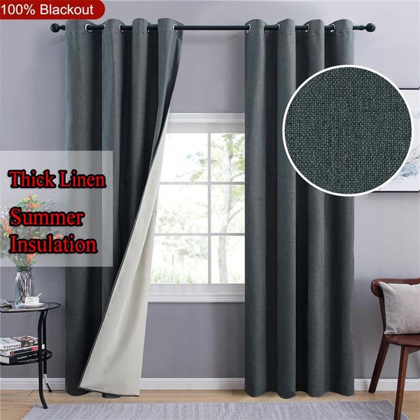 

curtain & drapes modern 100% blackout curtains for living room linen thickening soundproof bedroom window cortinas grey