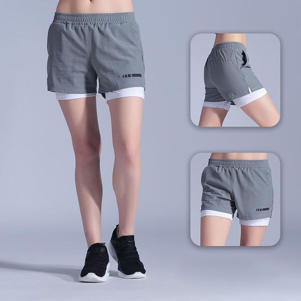 

running shorts solid color mock two-piece female anti-emptied casual jogging multi-quick-drying outer wear yoga gym, Black;blue