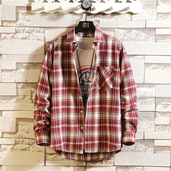 

men's casual shirts brand 2021 spring autumn long sleeves flannel collar korea style shirt for plaid harajuku clothing, White;black