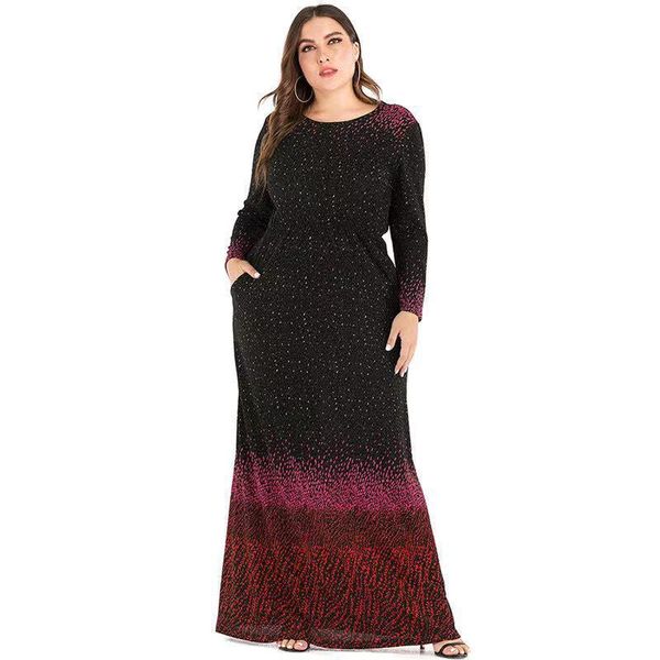

plus size abaya dubai muslim dress women autumn long sleeve dot print maxi dresses pockets kaftan islamic clothing bc483 casual, Black;gray