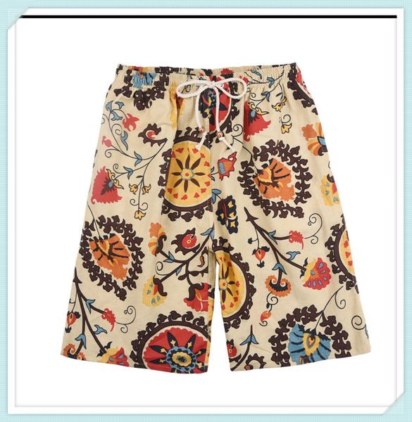 

2021 soccer shorts summer style cotton and linen printed big pants beach men's loose matias ddd777, Black;red