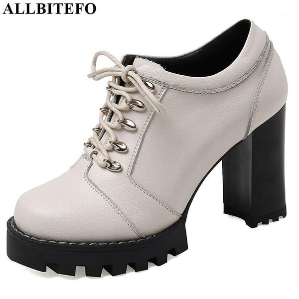 

dress shoes allbitefo fashion women heels full genuine leather platform round toe high heel spring1, Black