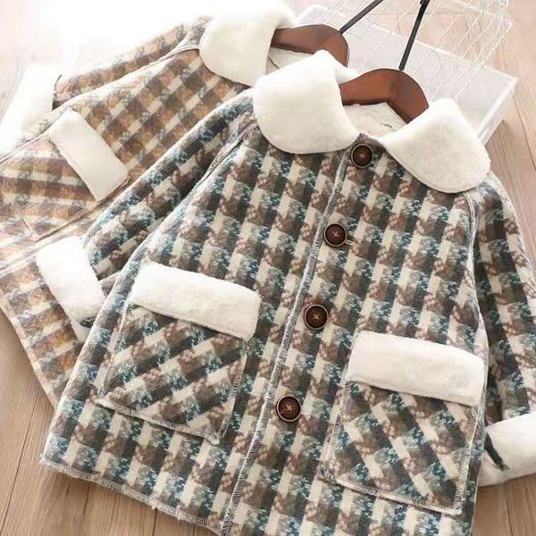 

sets girl's winter woollen coat 2021 cashmere long korean trench fashionable children's, Blue