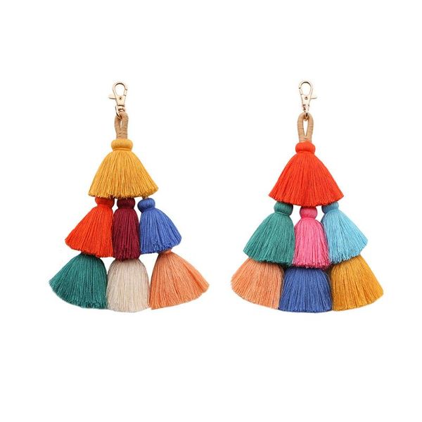 

keychains 2021 bohemian handmade bag pendant women accessories charm pompom keychain multicolor with tassels gift for summer, Silver