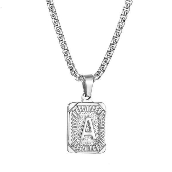 

initial capital letter pendant name necklace woman man gold silver square charm box link chain couple jewelry2021 chains