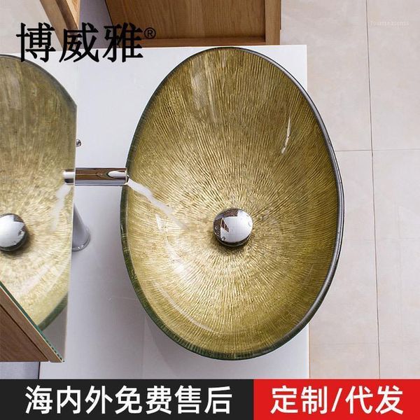 

boweiya sanitary ware vibrato net celebrity above counter basin line striped ingot wash tempered glass art bathroom sink faucets1