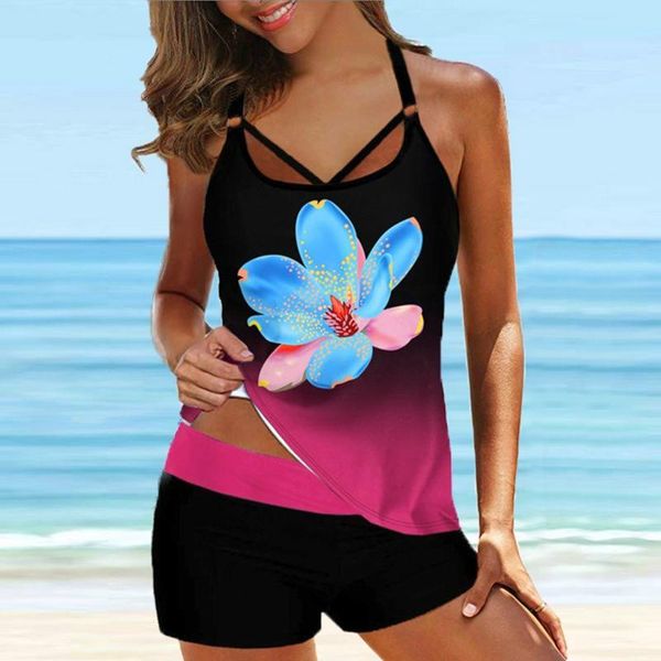 

women's swimwear women bikini two piece swimsuit plus size backless halter floral printed set summer and beachwear, White;black
