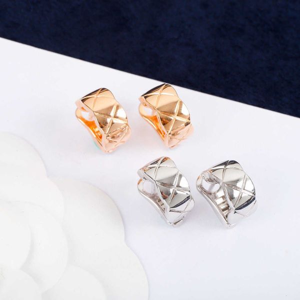 

new brand pure 925 sterling silver jewelry for women rose gold earrings luxury gold clip ear stud earrings design summer, Golden