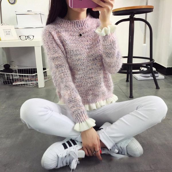 

women's sweaters savabien women winter clothes knitted sweater solid long sleeve o neck korean style fashion cute kawaii pullover, White;black