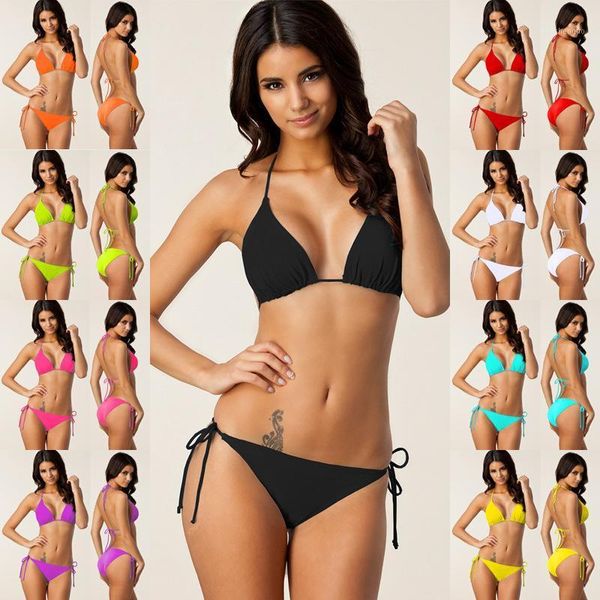

ladies bikini swimsuit solid color high waist quick-drying environmentally friendly tight-fitting open back large size women's swimwear, White;black