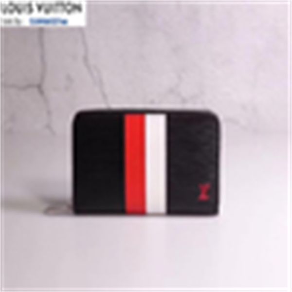

wallet black leather brand card zip wallet designer women real luxury long wallets chain m62983 pouches key classic holders stripe phone cas, Red;black