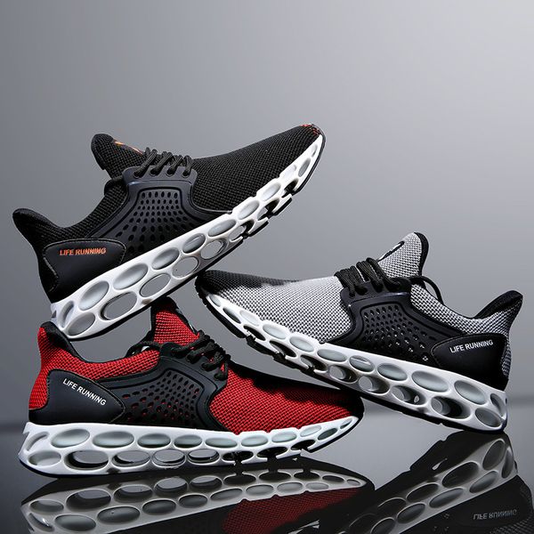 

spring hole shape blade running flying woven casual men's sho breathable sneakers summer batch, Black