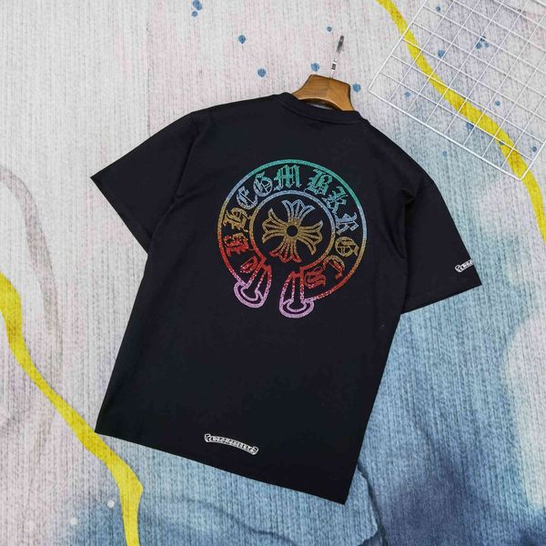 

t shirt chh 2021 spring and summer products lovers horseshoe rainbow ironing round neck short sleeve men's women's same top, White