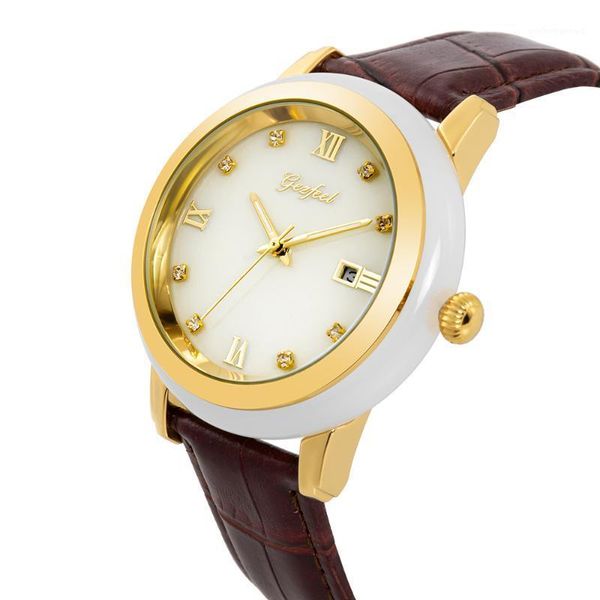 

wristwatches factory direct natural white jade watches women's quartz watch waterproof and calendar display with high-end gift box pack, Slivery;brown
