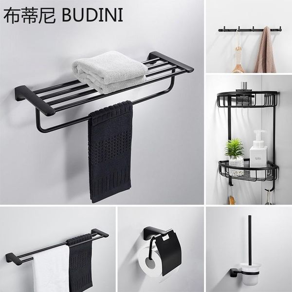 

bath accessory set black 304 stainless steel bathroom hardware towel rack paper holder shelf hooks