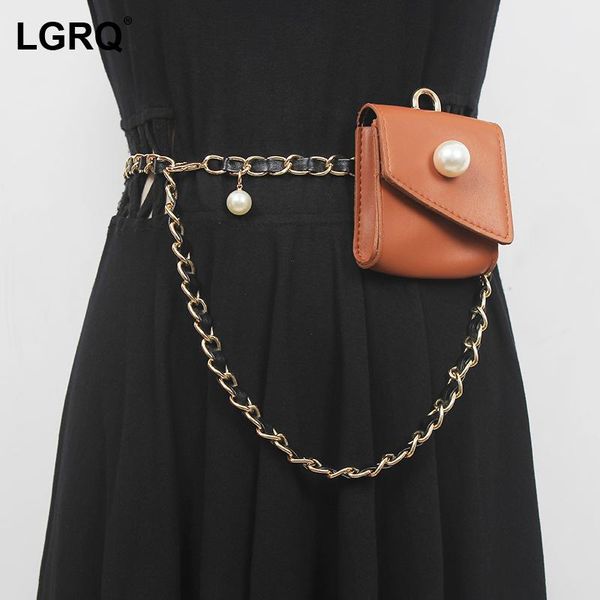 

belts [lgrq] khaki metal chain mini-bag long pu leather belt personality women fashion tide all-match spring autumn 2021 1de2738, Black;brown