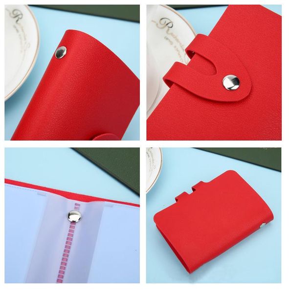 

card holders pu leather slot business holder male and female bank simple cartoon portable solid color, Brown;gray