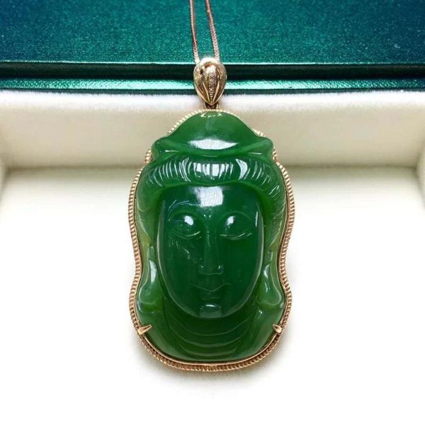 

lockets 18k gold inlaid with hetian jade guanyin pendantj53#, Silver