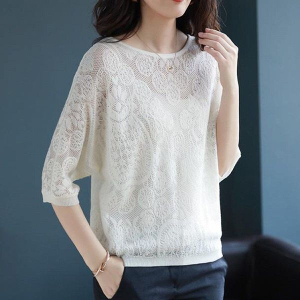 

women's sweaters half a sleeve loose in casual summer sweaters mesh. female thin neck printed pull jumpers. pb6p, White;black