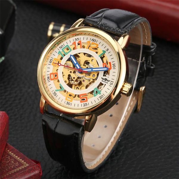 

colorful digital display mechanical men watch black genuine leather automatic self-winding wristwatch 2021 wristwatches, Slivery;brown
