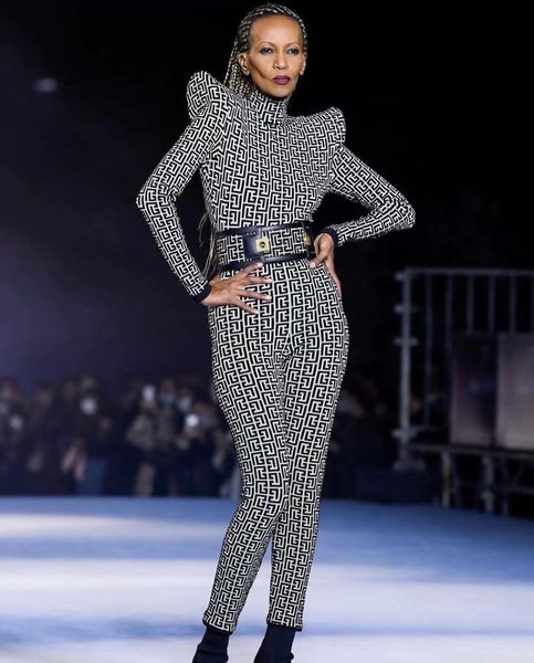 

autumn new black bandage jumpsuit 2021 high street celebrity fashion party women jumpsuit vintage, Black;white