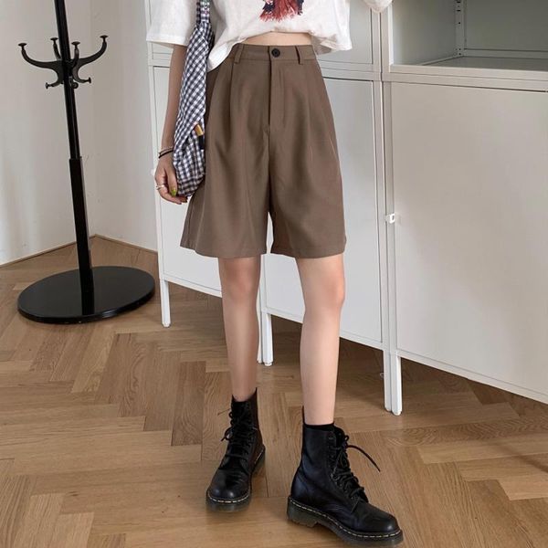 

women's shorts fifth suit summer 2021 high waist straight 5-point pants casual loose wide-legged versatile, White;black