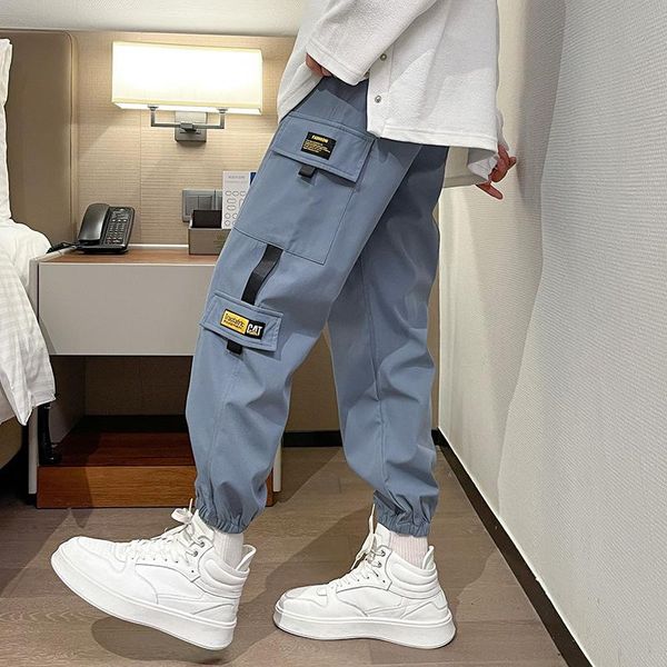 

men's pants carpo 2021 autumn korean style loose ankle banded japanese streetwear hip hop harem casual trousers, Black