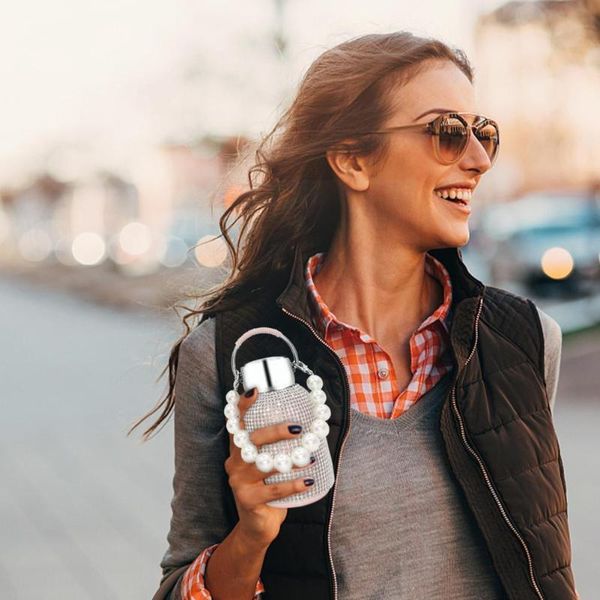 

water bottles 220ml diamond bottle with chain steel vacuum flask mug gift for men women p3a9