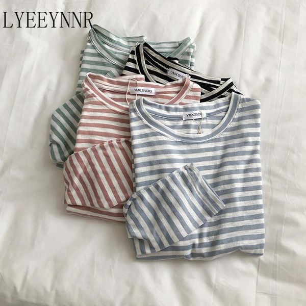 

women's t-shirt lyeeynnr women stripe tshirts fashion casual o-neck long sleeve female t-shirts loose basic office lady tees ac212, White