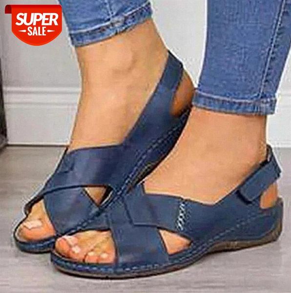 

2021 sandals women summer fashion new casual shoes wedge heels women's shoes solid beach hook & loop ladies plus size sandals #ee99, Black