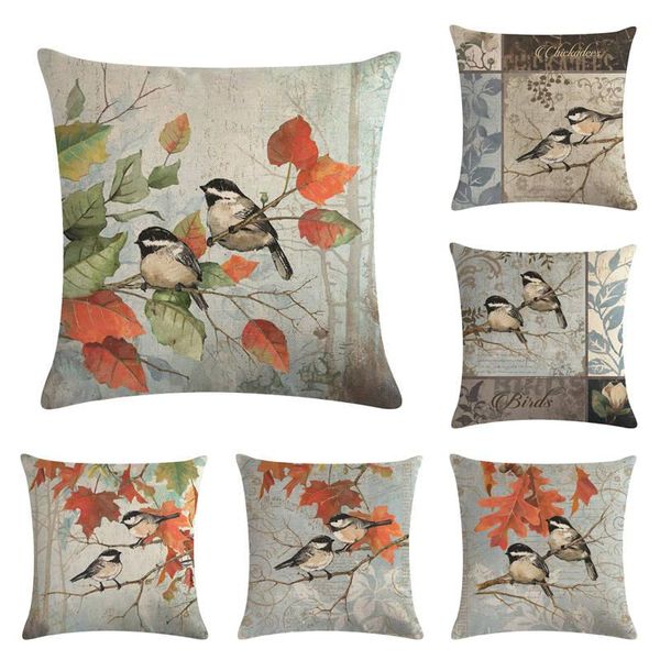 

cushion/decorative pillow watercolor lovely birds flowers robin tit finch hummingbird goldfinch sparrow berries tufted cushion cover case