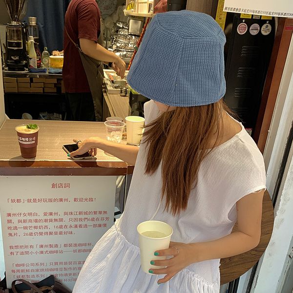 

liangfang korean version ins pure color fisherman's hat female autumn literature and art versatile basin hat net red street p shows the, Blue;gray