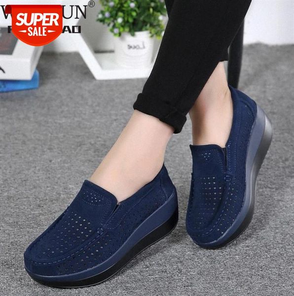 

2020 spring women shoes platform flats sneakers women suede leather casual shoes slip on flats heels creepers moccasins #4h8n