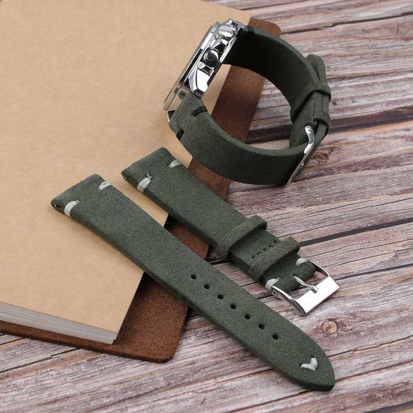 Cinturini per cinturino per orologio in pelle scamosciata verde scuro fatti a mano Onthelevel 18mm 20mm 22mm fibbia in acciaio inossidabile con cuciture nere bianche H0915