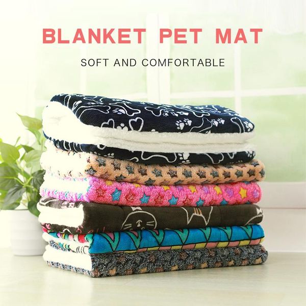 

kennels & pens pet dog bed winter soft thickened fleece print blanket for small dogs cats sleeping cover dual sofa cushion supplies