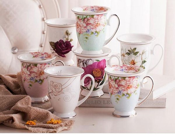 

water mug bone ceramic water cup with lid spoon flower simple breakfast milk coffee cup porcelain europe style 320ml