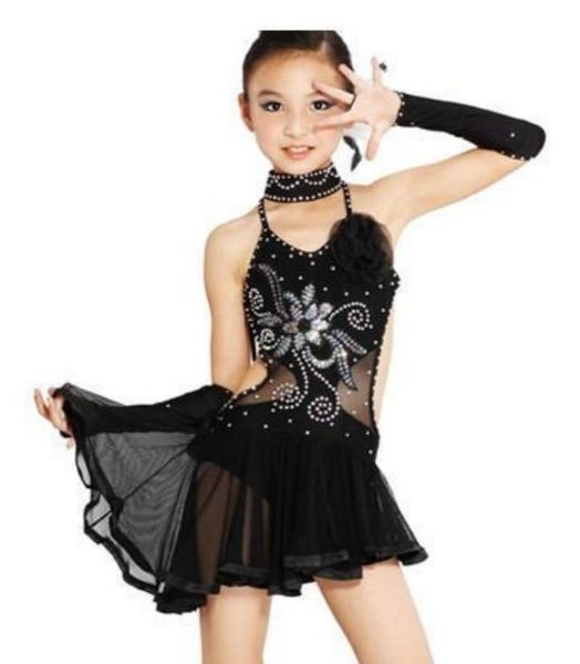 

girl's dresses children sequined latin ballroom dance dress kids girls dancewear fringe d stage costume clothing, Red;yellow