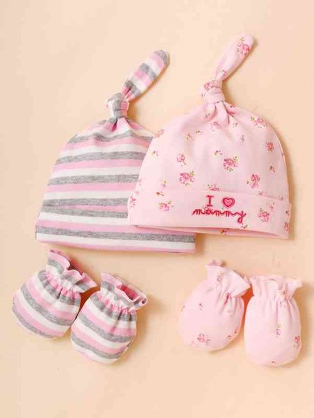 

2pcs baby ditsy floral pattern hat & 2pairs gloves she, Yellow