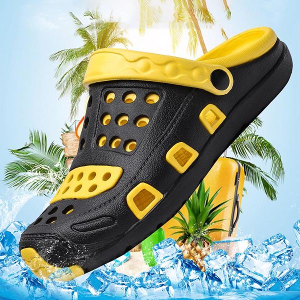 

sandals summer for men with hole breathable mens casual shoes outdoor beach couple anti-slip comfy soft slippers male 45, Black