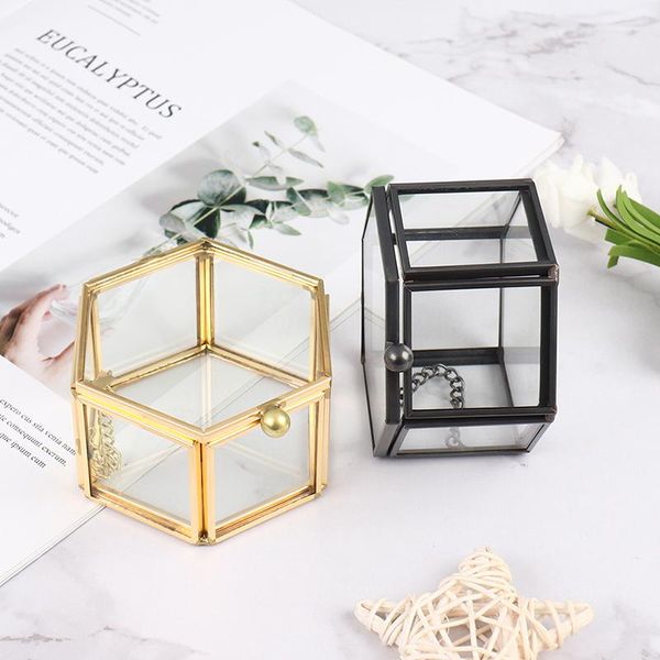 

jewelry pouches, bags geometric clear glass box organize holder ring necklace bracelets earrings storage accessories, Pink;blue