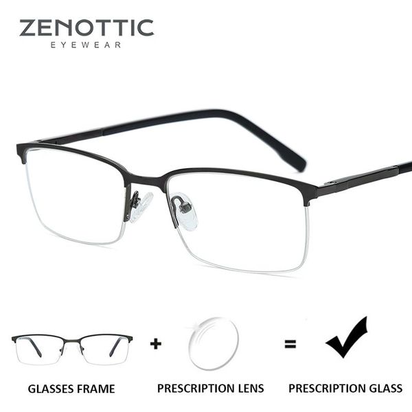 

alloy half rim glasses frame for men anti blue light lenses metal square optical myopia prescription eyeglasses frames fashion sunglasses, Black